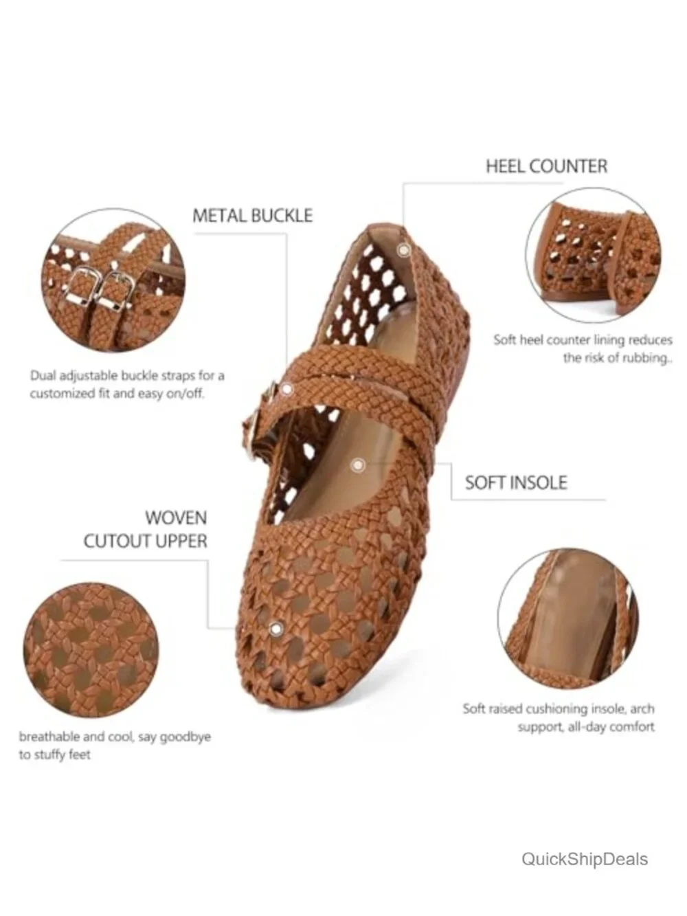 Woven Double Buckle Mary Jane Flats for Women Flat Heel Casual